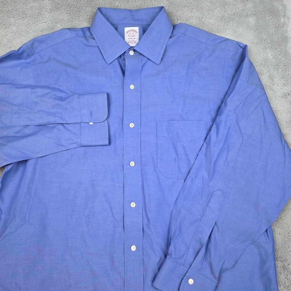 Brooks Brothers Dress Shirt Mens 16-33 Madison Fit Non-Iron Supima Cotton Blue